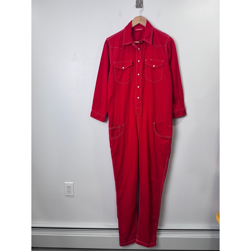 Denimist Women Red Cowboy Jumpsuit Western Contrast Stitch Large